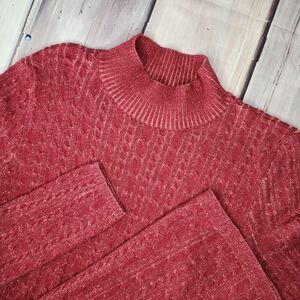ABERCROMBIE &‎ FITCH XS Mockneck Cable Knit Long Sleeve Sweater Dress Red Warm